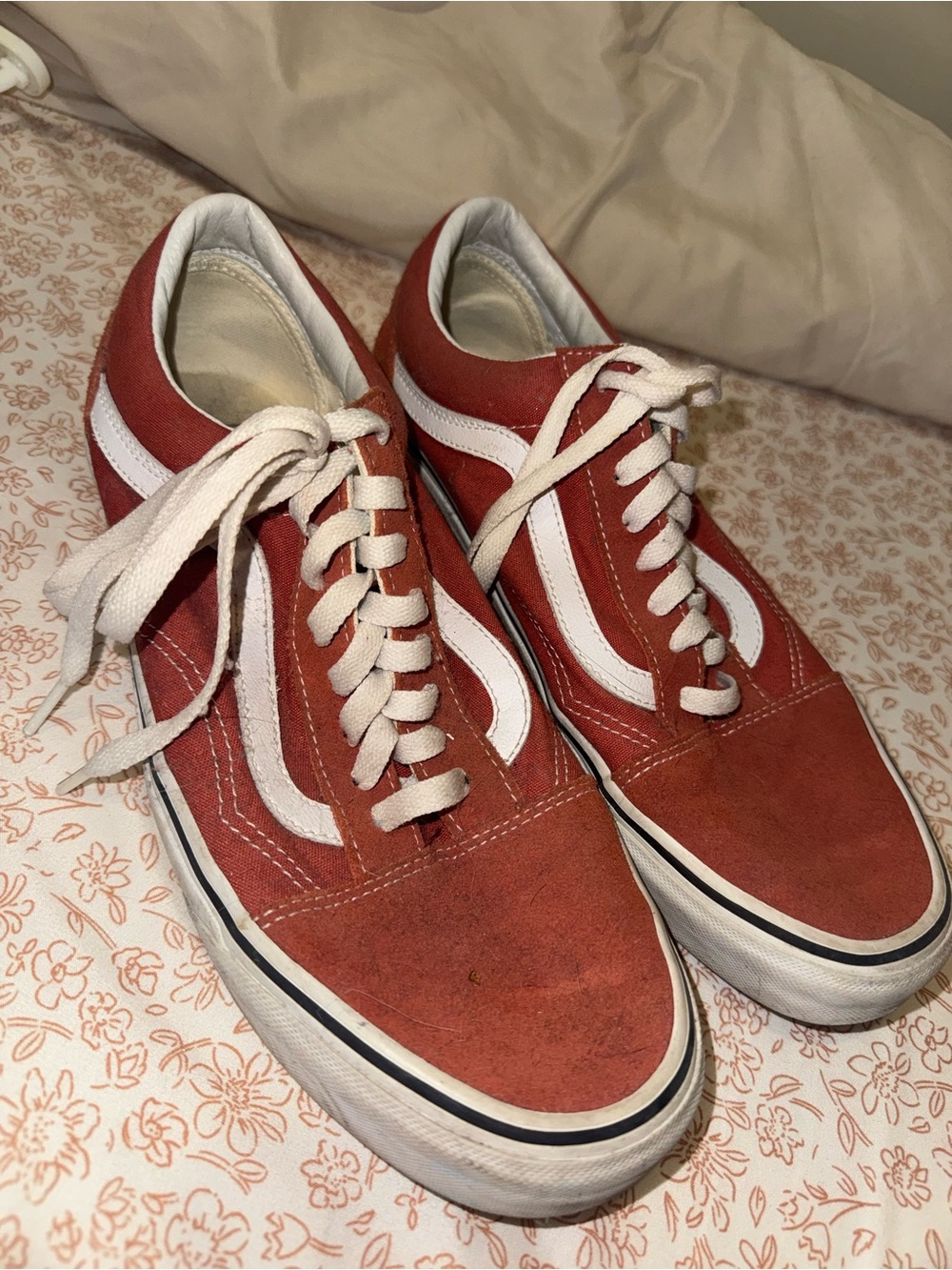 Vans Red and White Old Skool Low-Top Sneakers